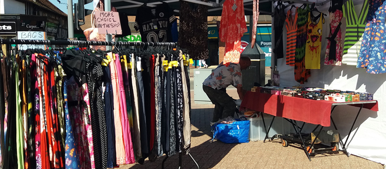 Market stall selling clothing
